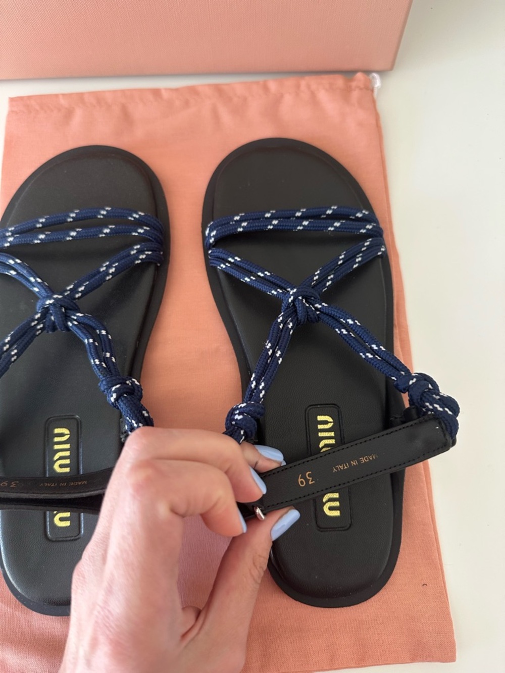 Miu Miu Navy Rope-Strap Sandals - Picture 4 of 6